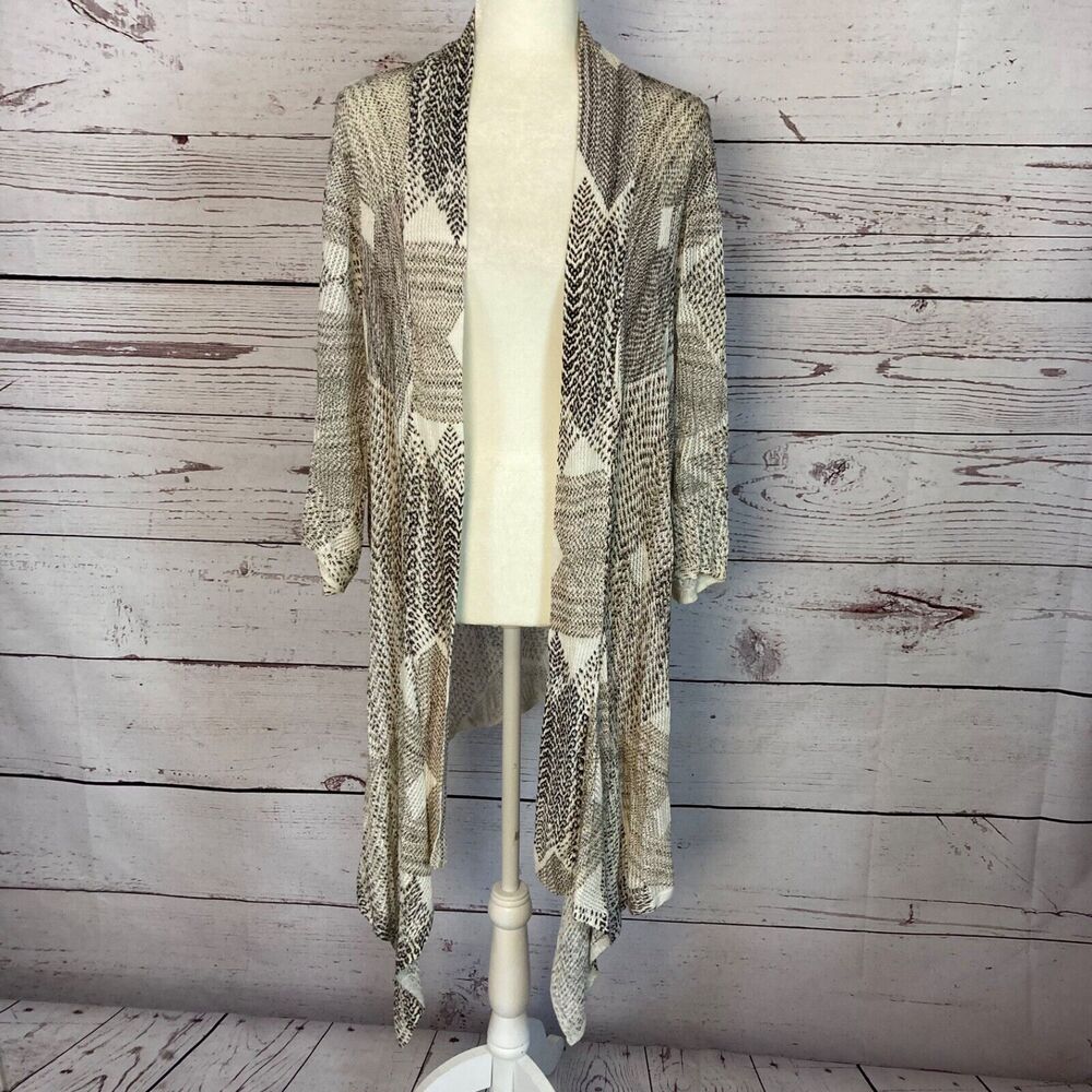 Nic + Zoe Sweater Womens Plus 1X Linen Blend Open Cardigan Midi Geometric